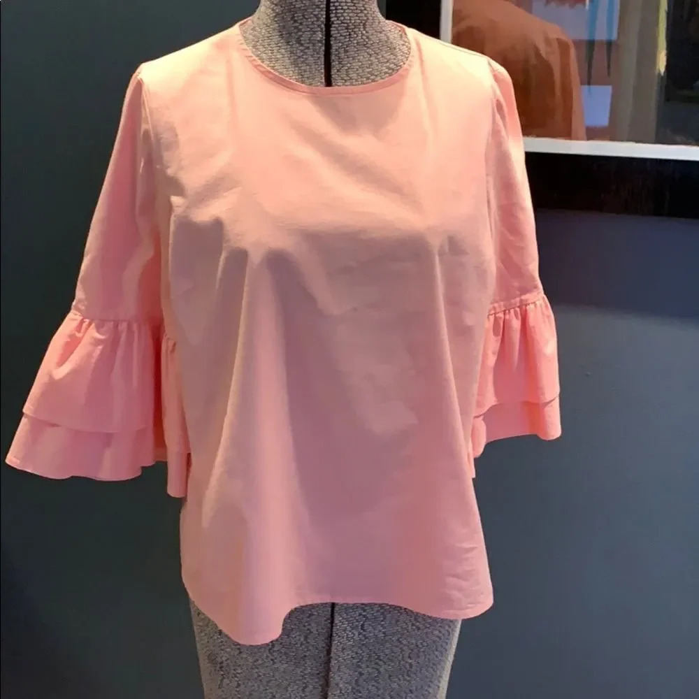 Marled peach ruffle sleeve top, small